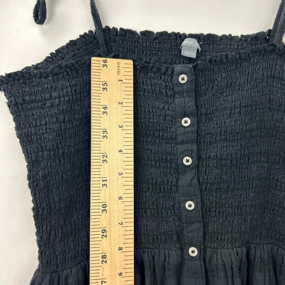 Aerie Women's Size Large Black Smocked Ribbed Midi Tie Strap Button Down Dress - Picture 5 of 16